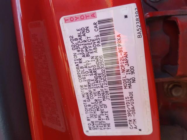 JTDBT123020233506 - 2002 TOYOTA ECHO RED photo 10