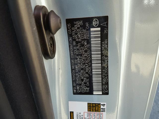 JTKDE167X50055178 - 2005 TOYOTA SCION TC 蓝色 照片 10