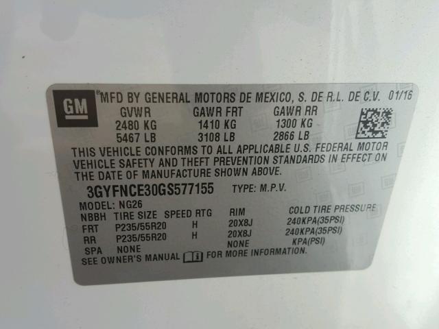 3GYFNCE30GS577155 - 2016 CADILLAC SRX PERFOR 白色 照片 10
