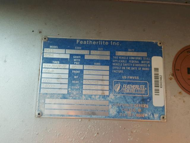 4FGL01622XD022462 - 1999 FEATHERLITE MFG INC TRAILER WHITE photo 10