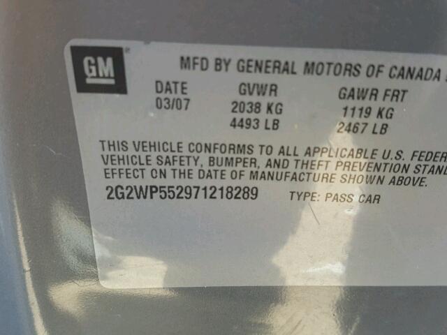 2G2WP552971218289 - 2007 PONTIAC GRAND PRIX Синій фото 10