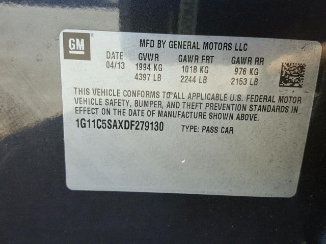 1G11C5SAXDF279130 - 2013 CHEVROLET MALIBU 1LT 灰色 照片 10