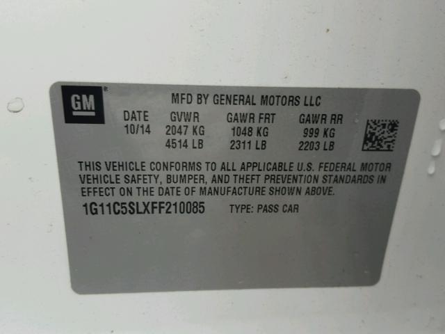 1G11C5SLXFF210085 - 2015 CHEVROLET MALIBU 1LT 白色 照片 10