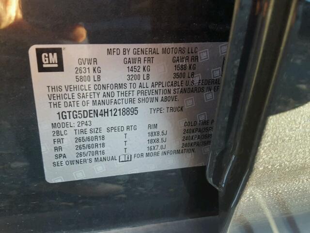 1GTG5DEN4H1218895 - 2017 GMC CANYON SLT GRAY photo 10