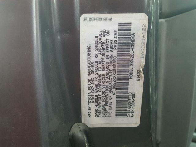 4T1BG22KXXU868360 - 1999 TOYOTA CAMRY CE CHARCOAL photo 10