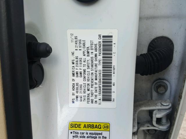 19UUA8F50DA004633 - 2013 ACURA TL TECH WHITE photo 10