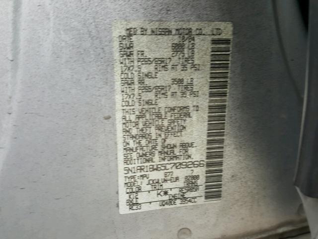 5N1AR18W65C709266 - 2005 NISSAN PATHFINDER SILVER photo 10