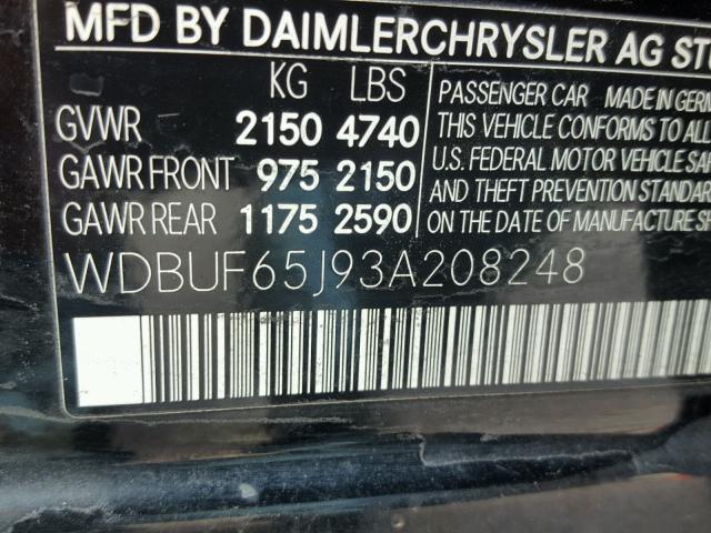 WDBUF65J93A208248 - 2003 MERCEDES-BENZ E BLACK photo 10