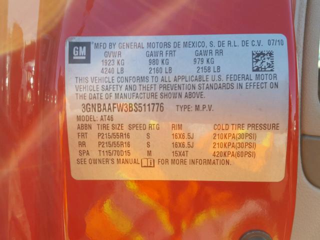 3GNBAAFW3BS511776 - 2011 CHEVROLET HHR LS RED photo 10