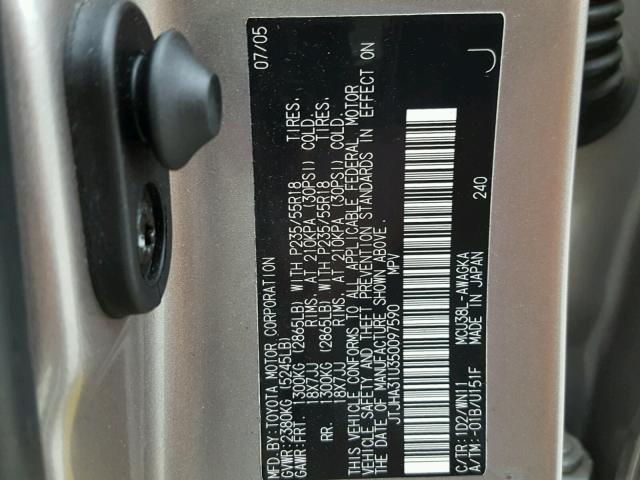 JTJHA31U350097590 - 2005 LEXUS RX 330 SILVER photo 10