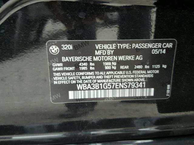 WBA3B1G57ENS79341 - 2014 BMW 320 I BLACK photo 10