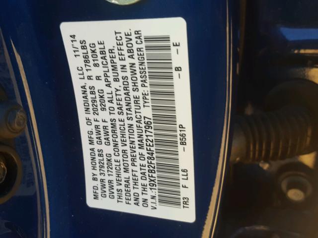 19XFB2F84FE217967 - 2015 HONDA CIVIC EX Mavi fotoğraf 10