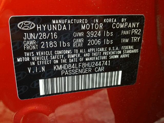 KMHD84LF8HU244741 - 2017 HYUNDAI ELANTRA SE RED photo 10