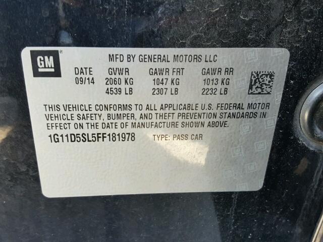 1G11D5SL5FF181978 - 2015 CHEVROLET MALIBU 2LT BLACK photo 10