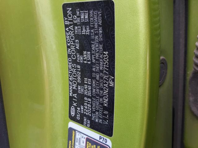 KNDJN2A27E7715034 - 2014 KIA SOUL GREEN photo 10