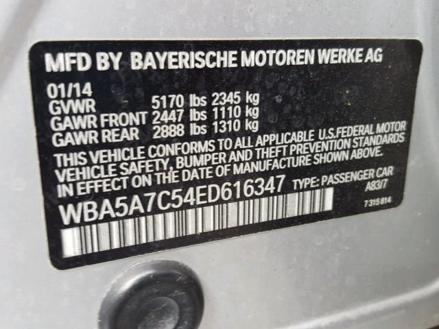 WBA5A7C54ED616347 - 2014 BMW 528 XI SILVER photo 10