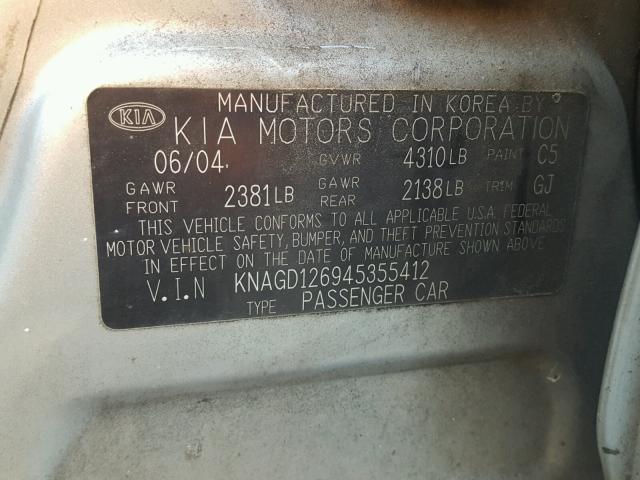 KNAGD126945355412 - 2004 KIA OPTIMA SILVER photo 10