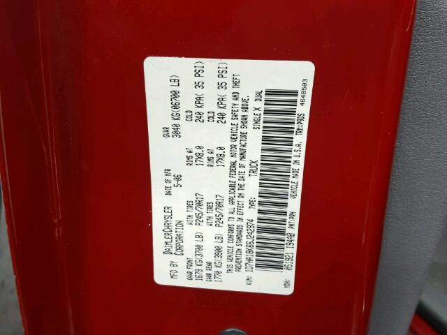 1D7HA18K66J242974 - 2006 DODGE RAM 1500 S RED photo 10