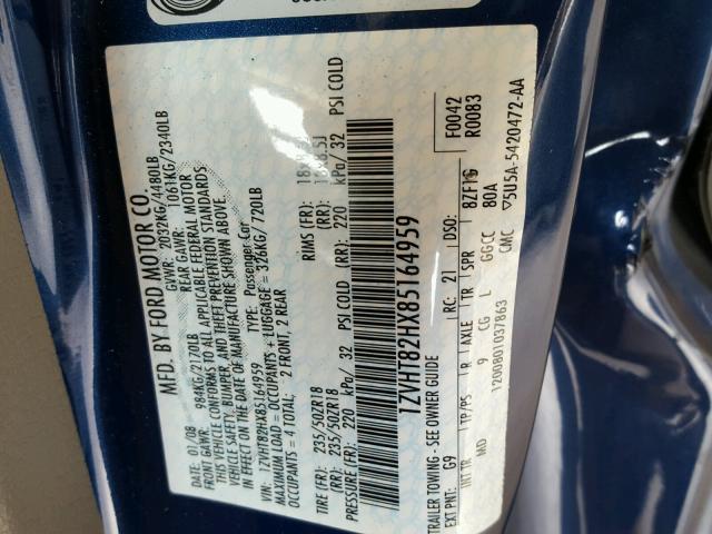 1ZVHT82HX85164959 - 2008 FORD MUSTANG GT BLUE photo 10