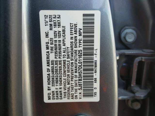 5J8TB3H57DL011625 - 2013 ACURA RDX TECHNO SILVER photo 10