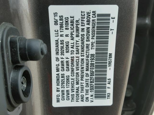 19XFB2F86FE081938 - 2015 HONDA CIVIC EX BROWN photo 10