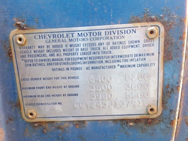 CCY243J137918 - 1993 CHEVROLET TRUCK BLUE photo 10