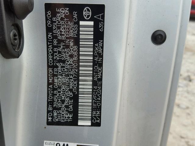 JTKDE177270180838 - 2007 SCION TC SILVER photo 10