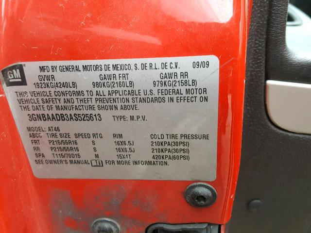 3GNBAADB3AS525613 - 2010 CHEVROLET HHR LS Rojo foto 10