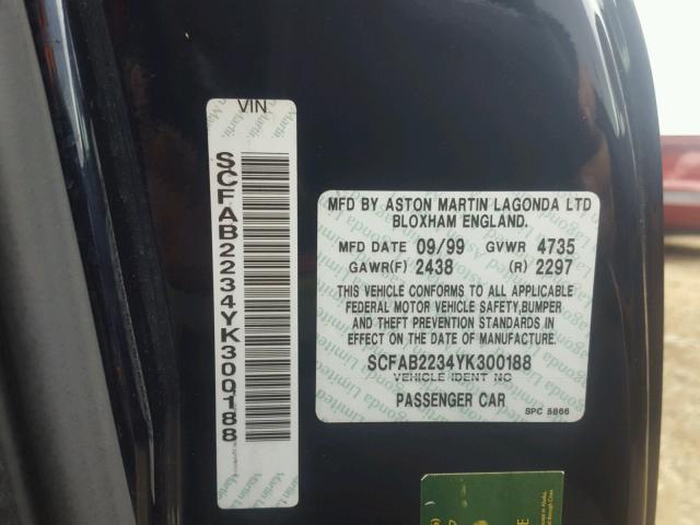 SCFAB2234YK300188 - 2000 ASTON MARTIN DB7 VANTAG BLUE photo 10