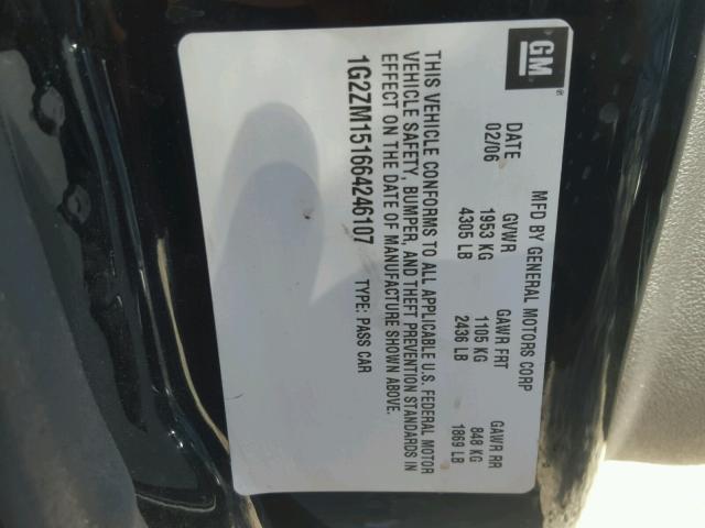 1G2ZM151664246107 - 2006 PONTIAC G6 BLACK photo 10