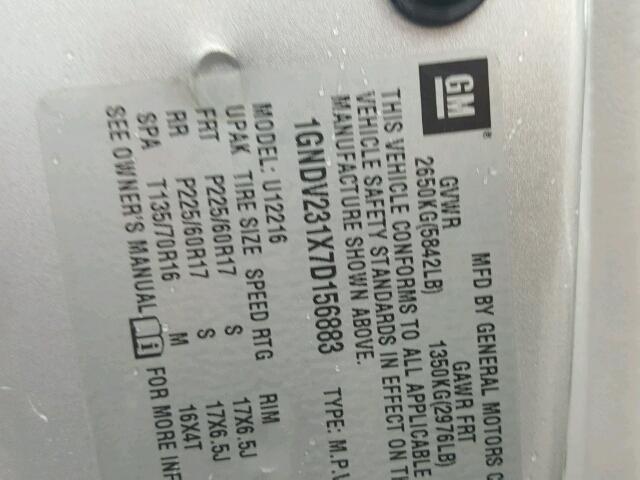 1GNDV231X7D156883 - 2007 CHEVROLET UPLANDER L 银色 照片 10