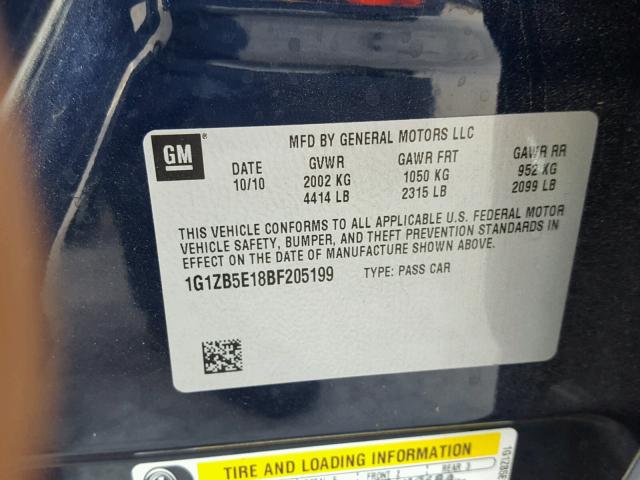 1G1ZB5E18BF205199 - 2011 CHEVROLET MALIBU LS ლურჯი ფოტო 10