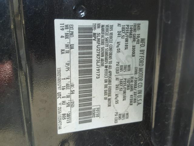 5LMFU27R73LJ19173 - 2003 LINCOLN NAVIGATOR BLACK photo 10