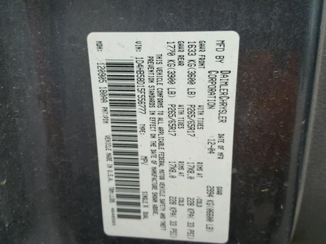 1D4HB58D15F556777 - 2005 DODGE DURANGO GRAY photo 10