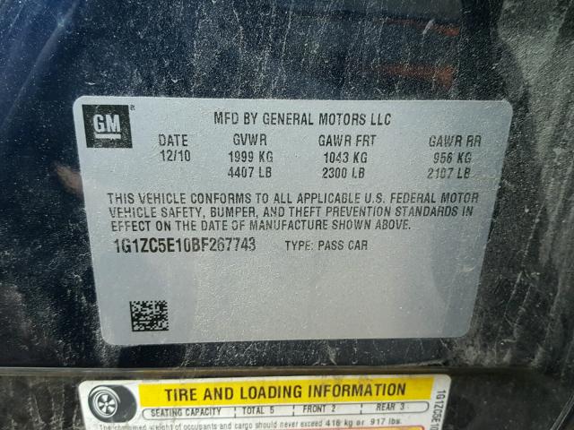 1G1ZC5E10BF267743 - 2011 CHEVROLET MALIBU 1LT ლურჯი ფოტო 10