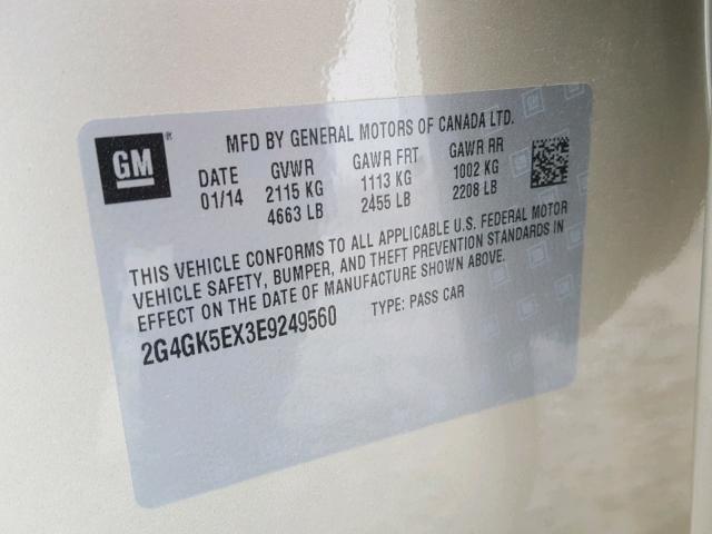 2G4GK5EX3E9249560 - 2014 BUICK REGAL GOLD photo 10