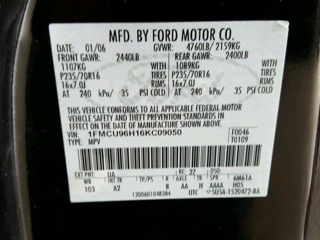 1FMCU96H16KC09050 - 2006 FORD ESCAPE HEV BLACK photo 10