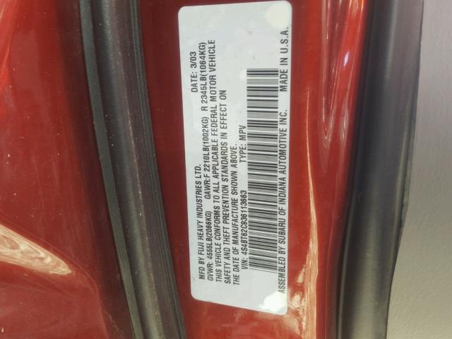 4S4BT62C936113663 - 2003 SUBARU BAJA SPORT RED photo 10