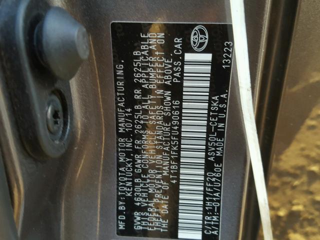 4T1BF1FK5FU490616 - 2015 TOYOTA CAMRY LE GRAY photo 10