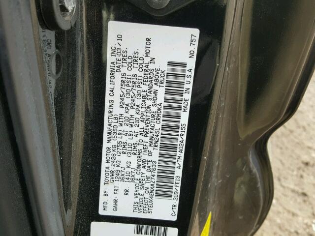 5TEUX4ENXAZ747633 - 2010 TOYOTA TACOMA ACC BLACK photo 10