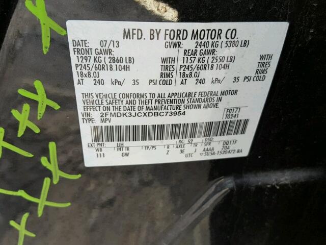 2FMDK3JCXDBC73954 - 2013 FORD EDGE SEL BLACK photo 10