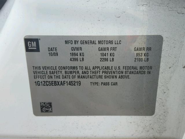 1G1ZC5EBXAF145219 - 2010 CHEVROLET MALIBU 1LT თეთრი ფოტო 10