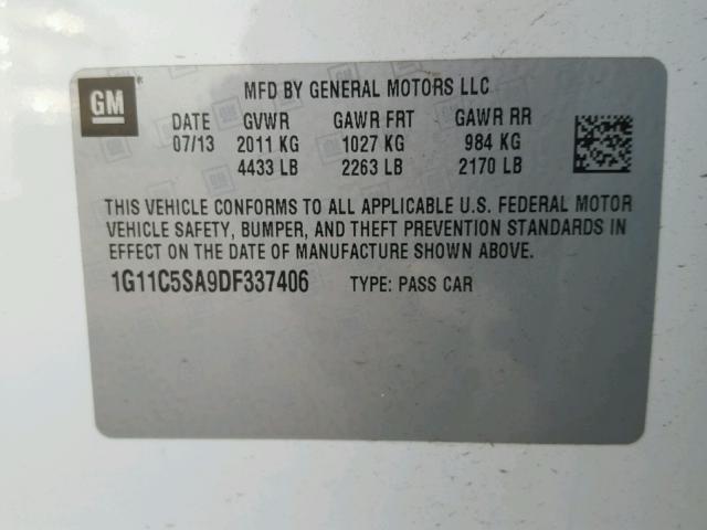 1G11C5SA9DF337406 - 2013 CHEVROLET MALIBU 1LT თეთრი ფოტო 10