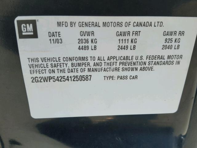 2G2WP542541250587 - 2004 PONTIAC GRAND PRIX BLACK photo 10