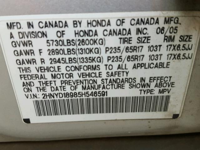 2HNYD18985H546591 - 2005 ACURA MDX TOURIN SILVER photo 10