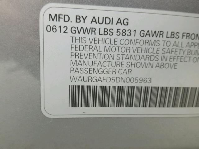 WAURGAFD5DN005963 - 2013 AUDI A8 L QUATT SILVER photo 10