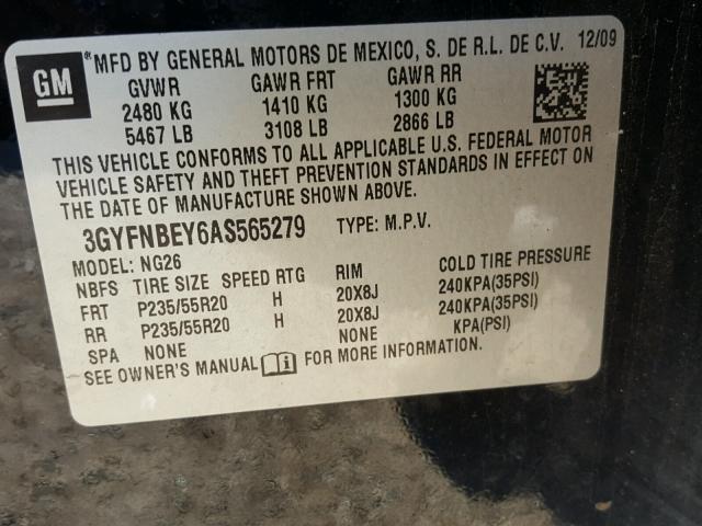 3GYFNBEY6AS565279 - 2010 CADILLAC SRX PERFOR 黑色 照片 10