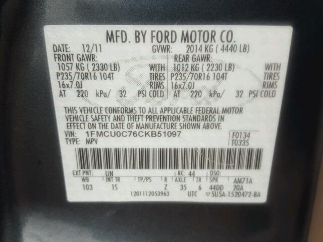 1FMCU0C76CKB51097 - 2012 FORD ESCAPE XLS BLUE photo 10