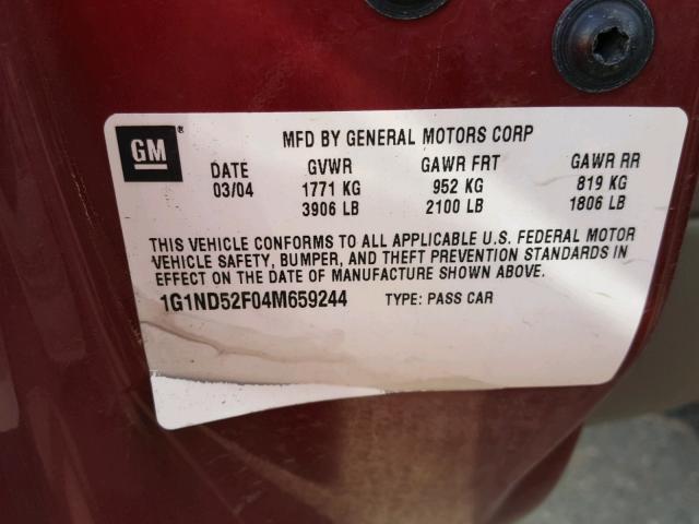1G1ND52F04M659244 - 2004 CHEVROLET CLASSIC RED photo 10