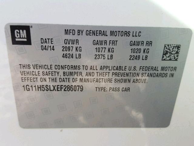 1G11H5SLXEF286079 - 2014 CHEVROLET MALIBU LTZ 白色 照片 10